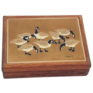 Vintage Wendy Morgan Oak Wood Tile Geese Storage Trinket Jewelry Box EUC